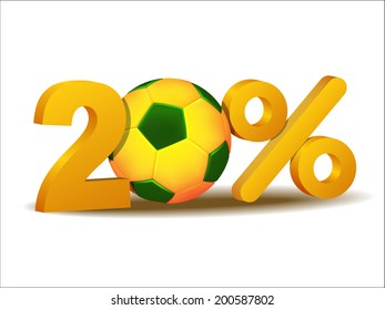 Twenty percent discount icon with Brazil soccer ball