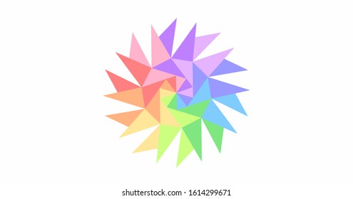 Twenty Pointed Star Geometric Polygon Rainbow Pinwheel, Symbolic Icon in Ten Colors