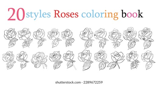 Twenty Roses Coloring Book showcases stunning depictions of three individual roses