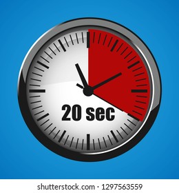Twenty Seconds Clock on blue background. Clock 3d icon. Stopwatch icon. Vector illustration EPS 10.