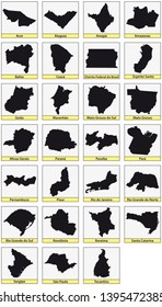 twenty seven black maps of the Subdivisions of Brazil