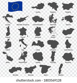 Twenty seven maps of EU member countries - alphabetical order with name. Every single map  are listed and isolated with wordings and titles. European Union. EPS 10.
