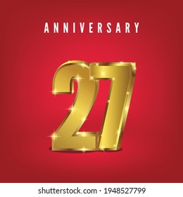 twenty seven number gold gradient with red background for invitation anniversary card or birthday celebration