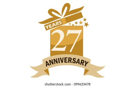 Twenty Seven Years Gift Box Ribbon Anniversary 