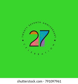 Twenty Seventh 27th Years Anniversary Celebration Logo Design, Number 27 Icon Vector Template.
