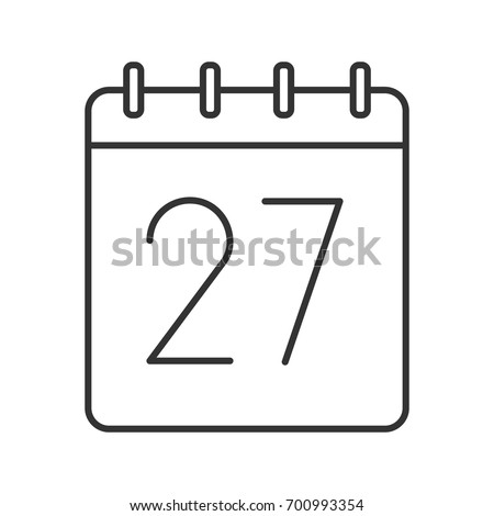 Twenty seventh day of month linear icon. Wall calendar with 27 sign. Thin line illustration. Date contour symbol. Vector isolated outline drawing