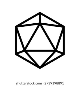 Twenty sided d20 dice geometric shape, line vector icon