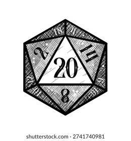  Twenty sided d20 gaming dice for tabletop role playing games, vector illustration