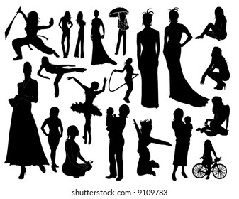 Twenty silhouettes of woman