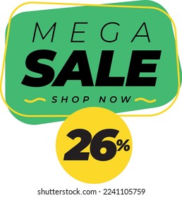 Twenty six 26 percent big discount sale banner label yellow