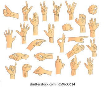 twenty six gestures of hands color illustration