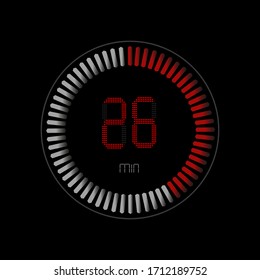 
veintiséis minutos, icono del vector de cronómetro. Reloj y reloj, temporizador, símbolo de cuenta regresiva. ilustración vectorial