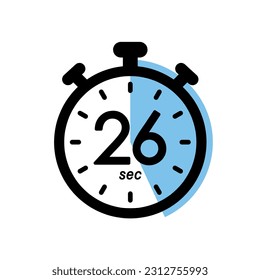 twenty six seconds stopwatch icon, timer symbol, 26 sec waiting time vector illustration