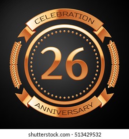 Twenty six years anniversary celebration with golden ring and ribbon.