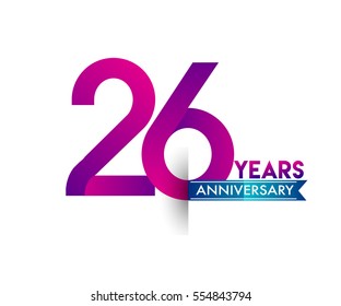 twenty six years anniversary celebration logotype colorfull design with blue ribbon, 26th birthday logo on white background