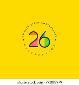 Twenty Sixth 26th Years Anniversary Celebration Logo Design, Number 26 Icon Vector Template.
