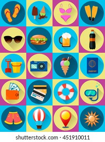 Twenty summer icons. Flat style