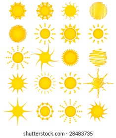 Twenty summer suns vector collection