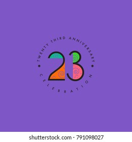 Twenty Third 23rd Years Anniversary Celebration Logo Design, Number 23 Icon Vector Template.
