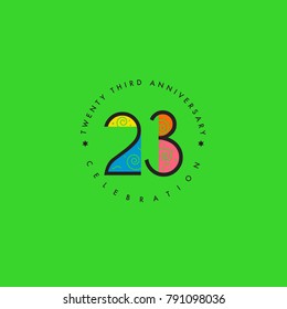 Twenty Third 23rd Years Anniversary Celebration Logo Design, Number 23 Icon Vector Template.
