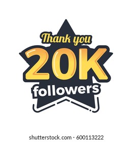 Twenty thousand followers goal badge. Isolated vector thank you design