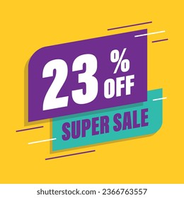 Twenty three 23% percent purple and green sale tag vector