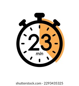 twenty three minutes stopwatch icon, timer symbol, cooking time, application time, 23 min waiting time vector illustration