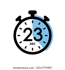 twenty three seconds stopwatch icon, timer symbol, 23 sec waiting time vector illustration
