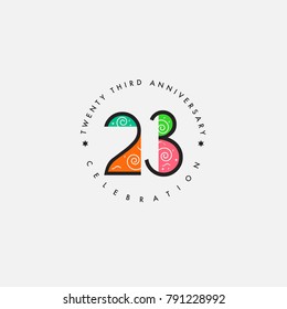 Twenty three years, 23rd Anniversary Celebration Logo Design, Number 23 Icon Vector Template.
