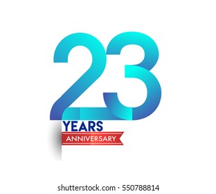 twenty three years anniversary celebration logotype blue colored with red ribbon. 23rd birthday logo on white background