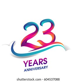 twenty three years anniversary celebration logotype blue and red colored. 23rd birthday logo on white background.