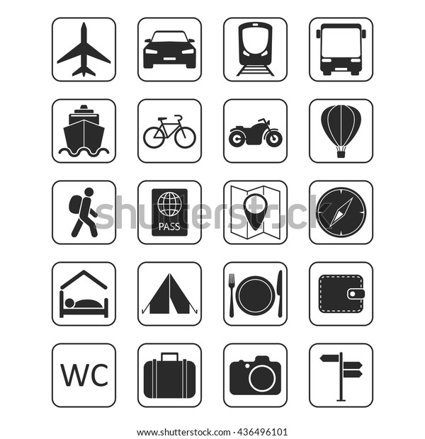 Twenty travel and transport icons for\
web and mobile app. Travel and tourism icon\
set