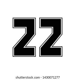 twenty two vector isolated, 22 numbers on the player's t-shirt template, logo numeric on clothes,