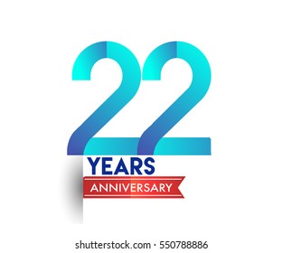 twenty two years anniversary celebration logotype blue colored with red ribbon. 22nd birthday logo on white background