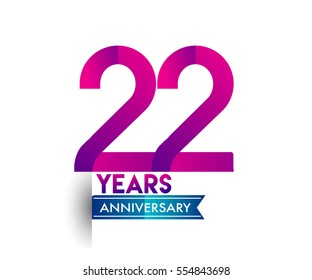 twenty two years anniversary celebration logotype colorfull design with blue ribbon, 22nd birthday logo on white background