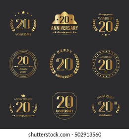 Twenty years anniversary celebration logotype. 20th anniversary logo collection.