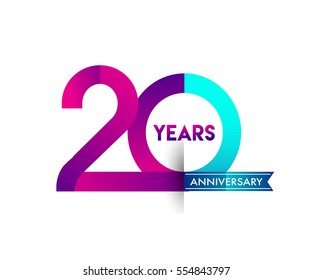 twenty years anniversary celebration logotype colorfull design with blue ribbon, 20th birthday logo on white background