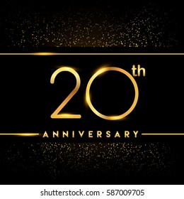 twenty years anniversary celebration logotype. 20th anniversary logo with confetti golden colored isolated on black background, vector design for greeting card and invitation card