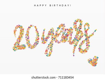 Twenty years, lettering sign from confetti. Holiday Happy birthday. Vector illustration.