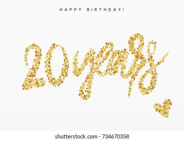 Twenty years, Number 20, lettering sign from golden confetti. vector illustration