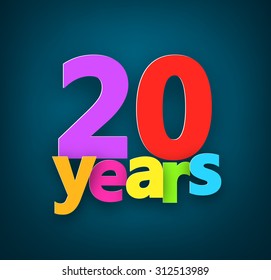 Twenty years paper colorful sign over dark blue. Vector illustration. 