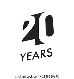 Twenty years vector emblem template. Anniversary symbol, negative space design. Jubilee black color icon. Happy 20th birthday, abstract illustration.