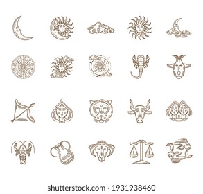 twenty zodiac symbols set icons