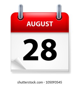 Twenty-eighth August in Calendar icon on white background
