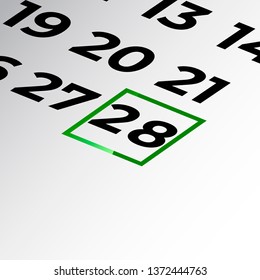 twenty-eighth day of the calendar vector, isometric calendar