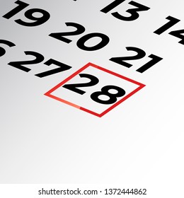 twenty-eighth day of the calendar vector, isometric calendar