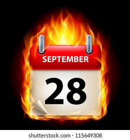 Twenty-eighth September in Calendar. Burning Icon on black background