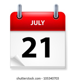Twenty-first July in Calendar icon on white background