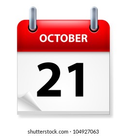 Twenty-first  October in Calendar icon on white background