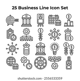 Twentyfive business line icons form a helpful set.